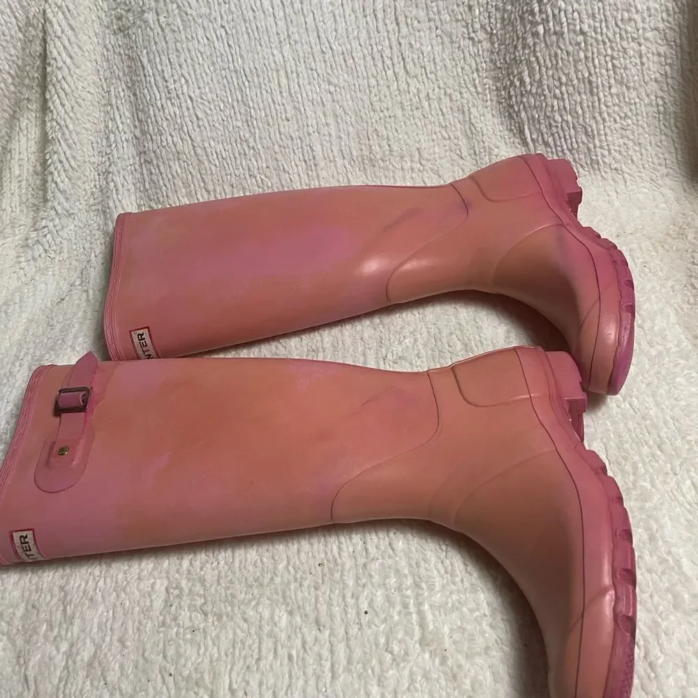 Hunter faded Pink Tall Rubber knee high Rain Boots Size7M